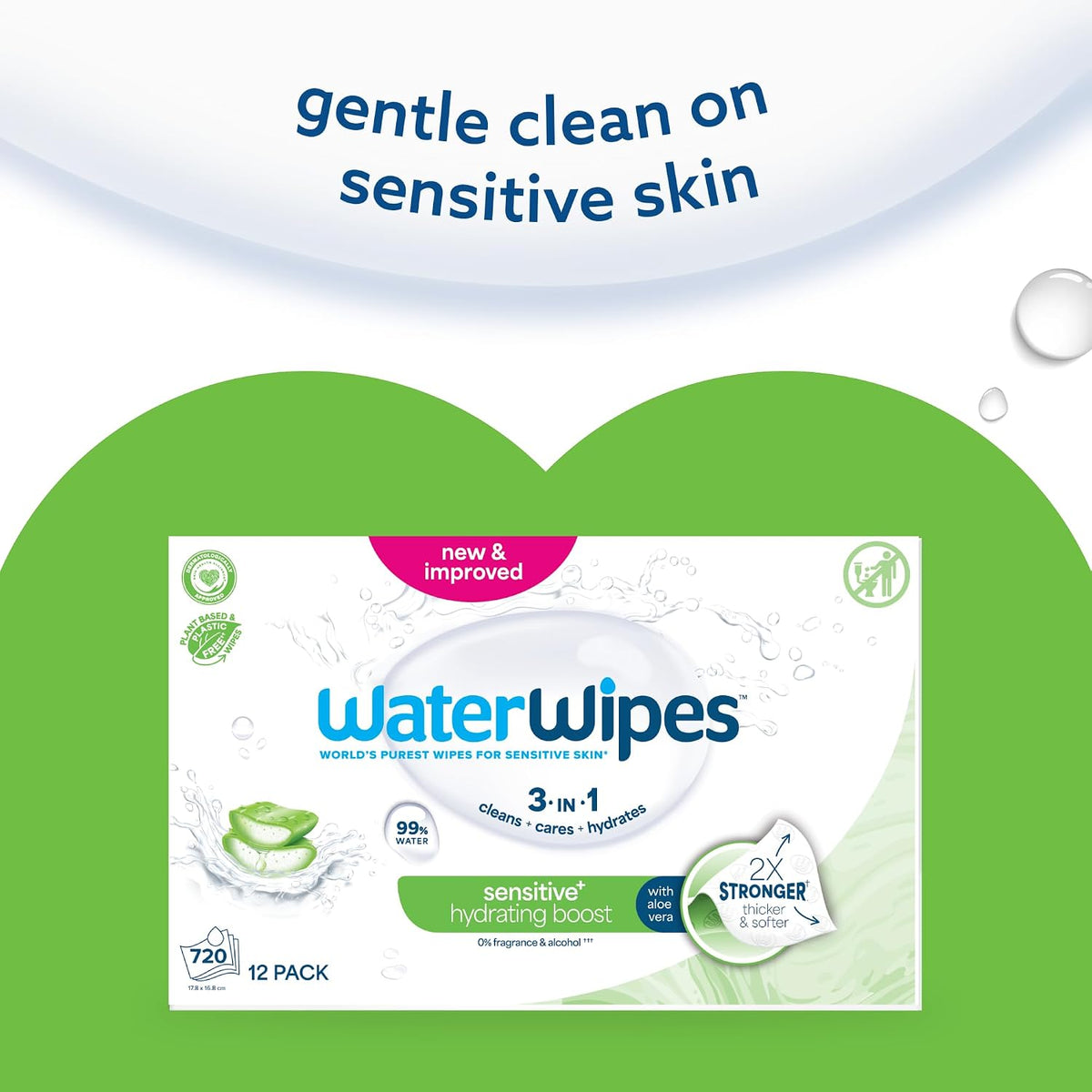 WaterWipes Sensitive+ Hydrating Boost Baby Wipes 12 Pack – 99% Water, Aloe Vera & Gentle Hydration
