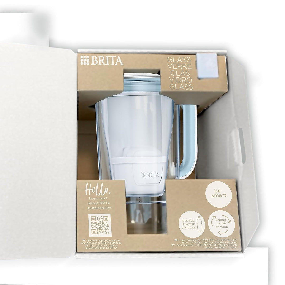 BRITA Glass Water Filter Jug Light Blue 2.5L – Premium Borosilicate Glass Pitcher with MAXTRA PRO Cartridges & Smart Light Indicator